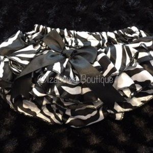 Zebra Satin Bloomer with Black Bow - Ruffle Butt  SATZEBB   NWT Boutique